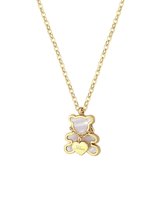 Vergulde stalen teddybeerketting met parelmoer en liefdeshart
