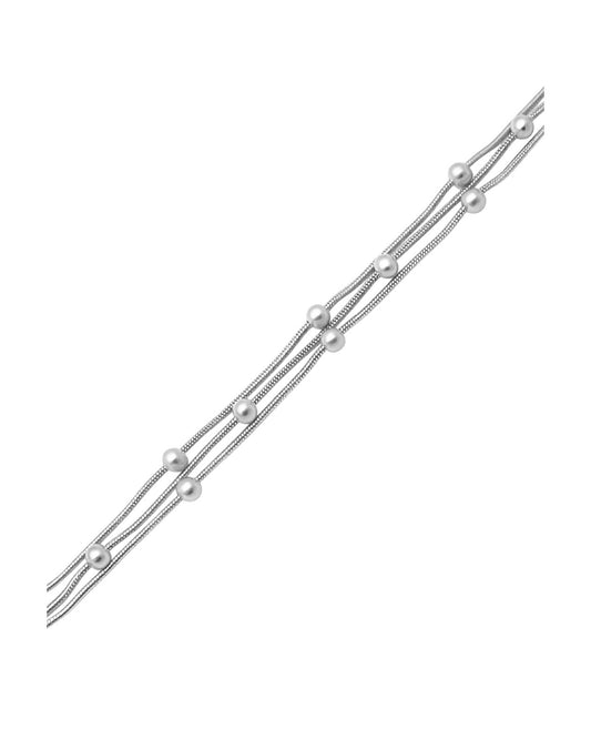 Triple-link steel bracelet with beads