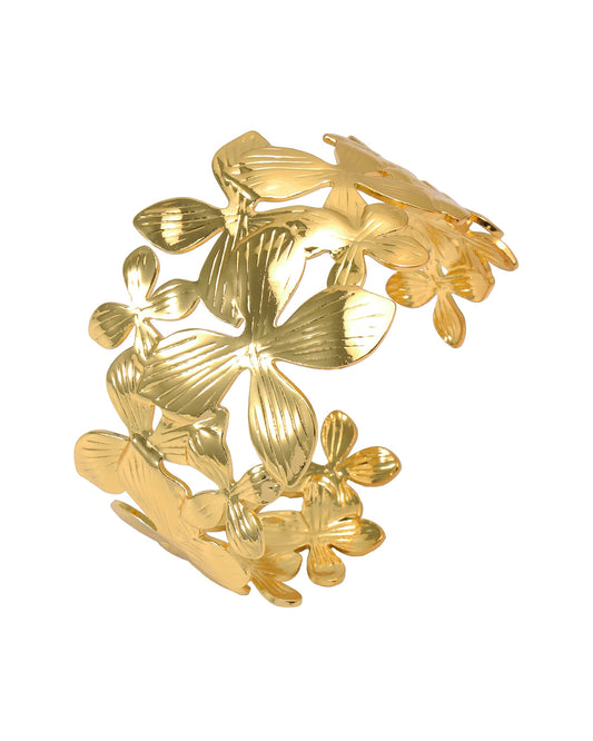 Bracelet en acier doré avec motifs fleurs