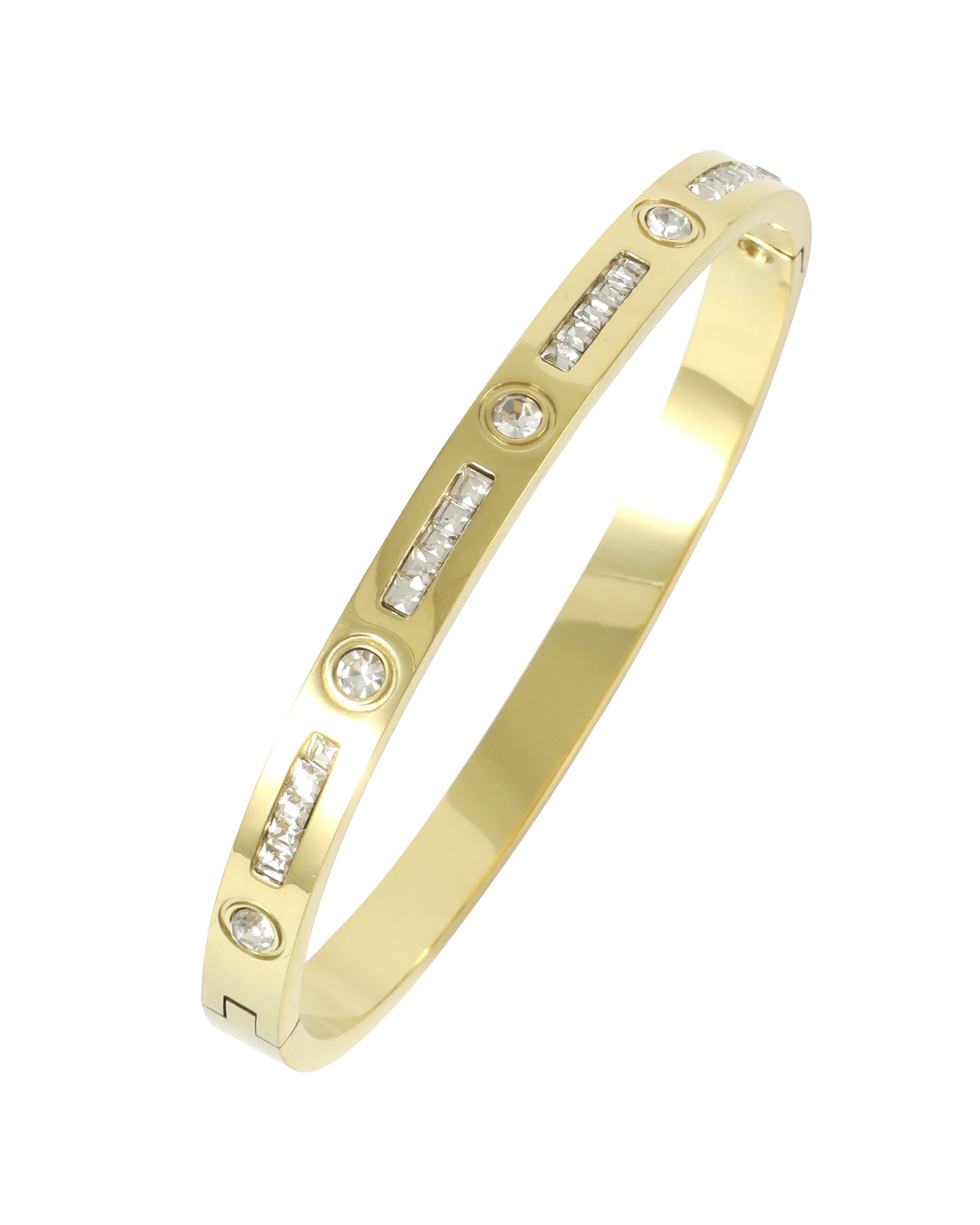 BRACELET EN ACIER DORE RIGIDE AVEC STRASS