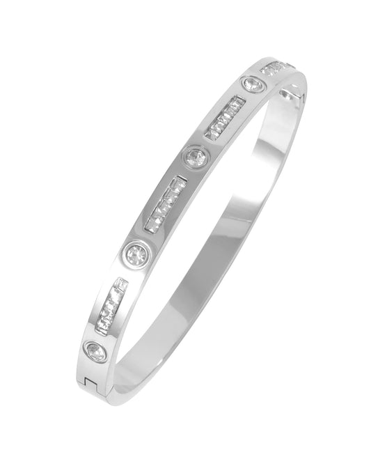 Rigid steel bracelet with rhinestones