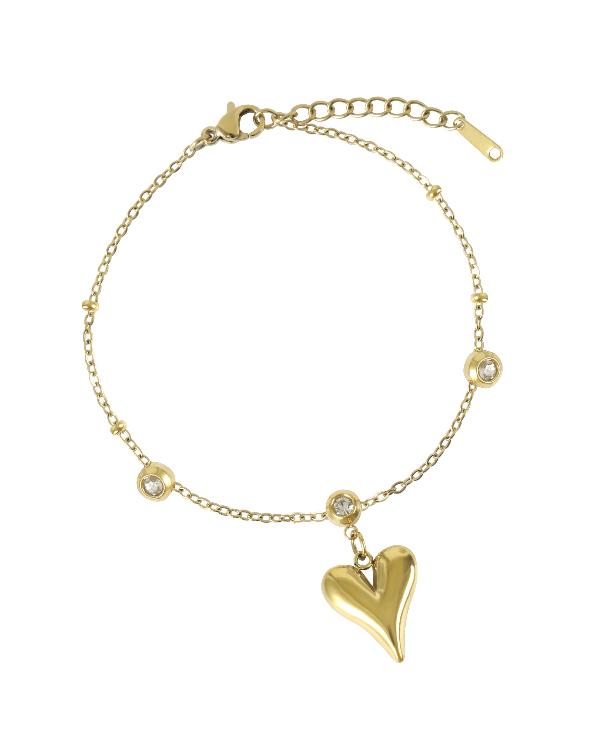 BRACELET EN ACIER DORE AVEC COEUR CENTRAL + STRASS