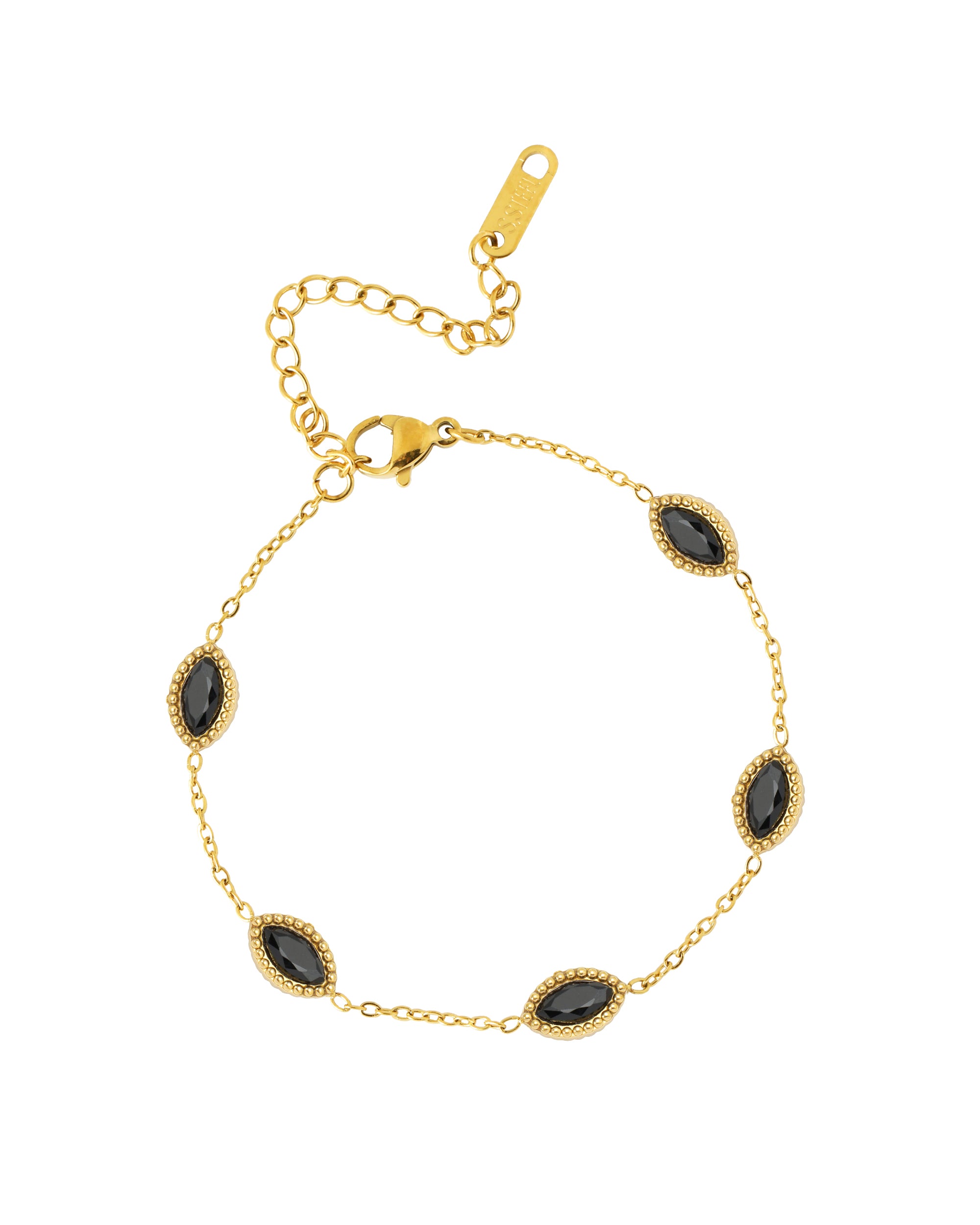 VERGULDE STALEN ARMBAND MET OVAAL ONYXMOTIEF