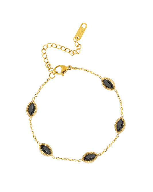 Gold-plated steel bracelet with oval onyx motif