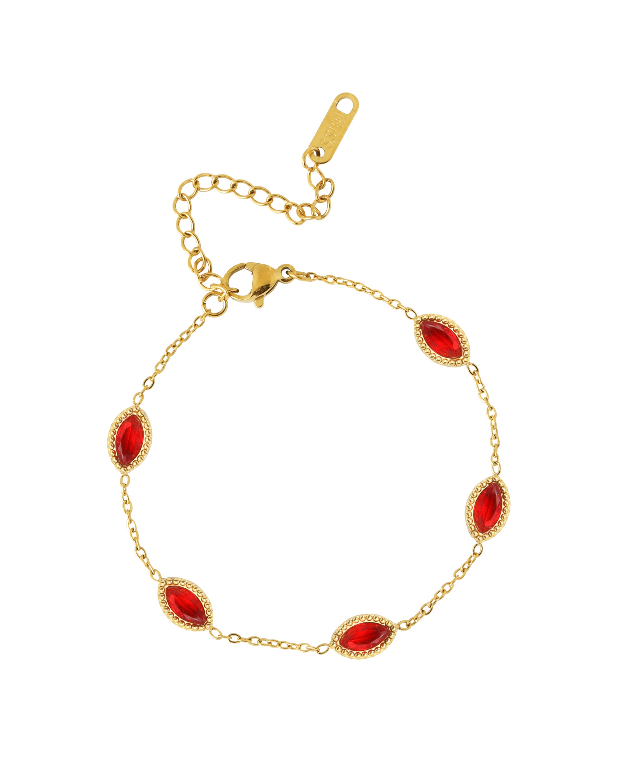 VERGULDE STALEN ARMBAND MET OVAAL ROBIJNMOTIEF