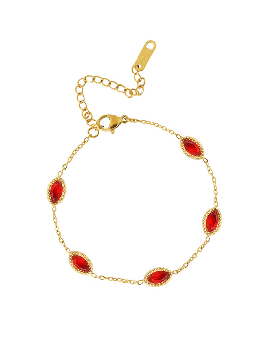 Bracelet en acier doré motif ovale rubis