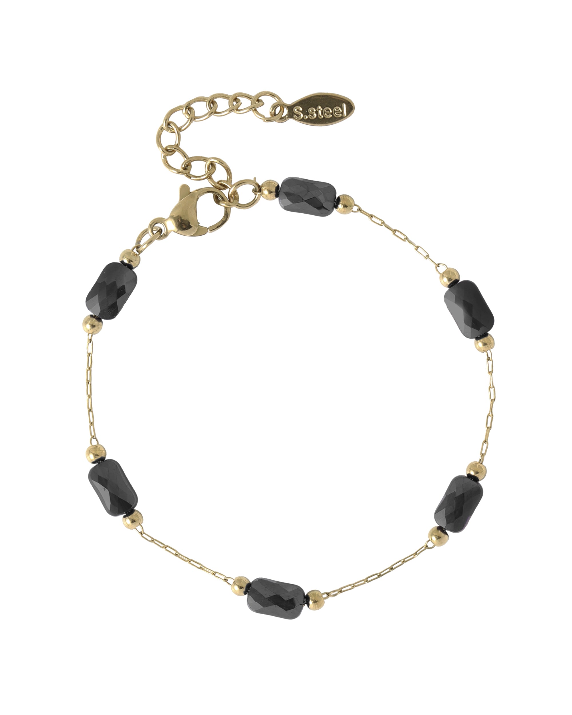 VERGULDE STALEN ARMBAND MET ZWARTE CILINDER