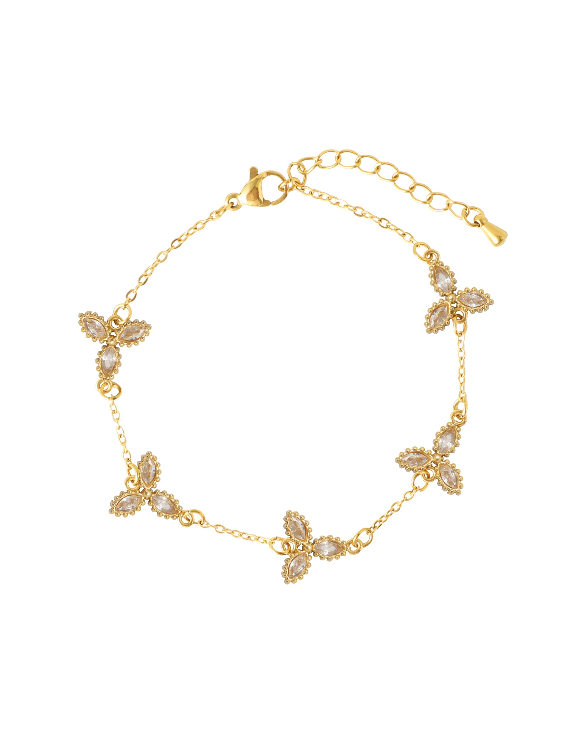 BRACELET EN ACIER DORE AVEC MOTIF FLORAL BLANC