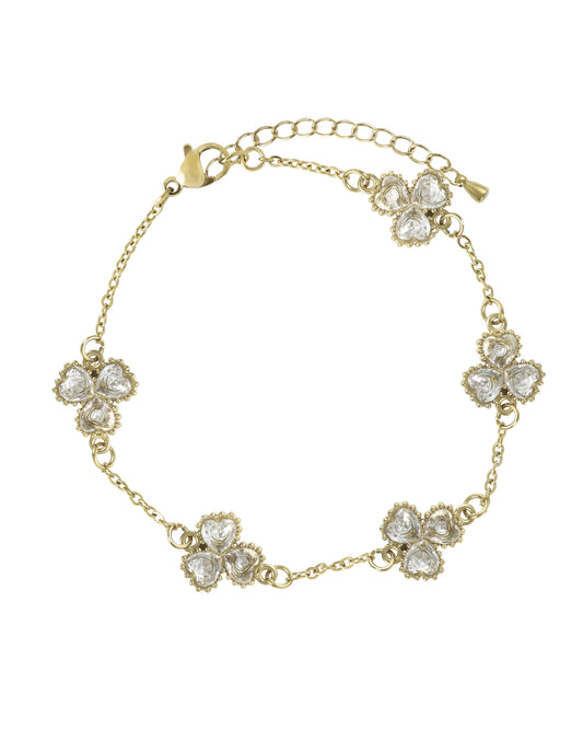 Bracelet en acier doré motif coeur en fleur