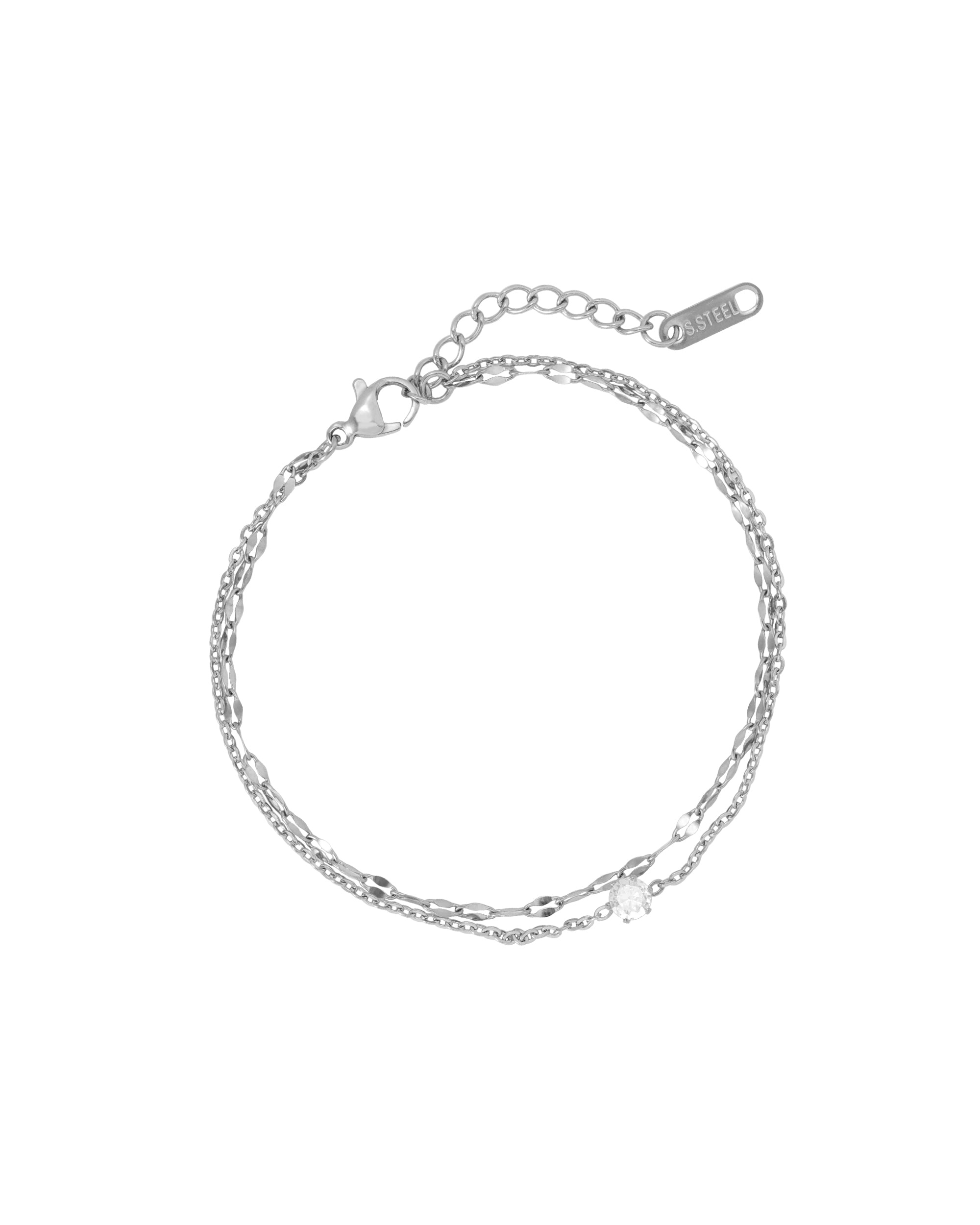 Bracelet en acier double mailles avec strass