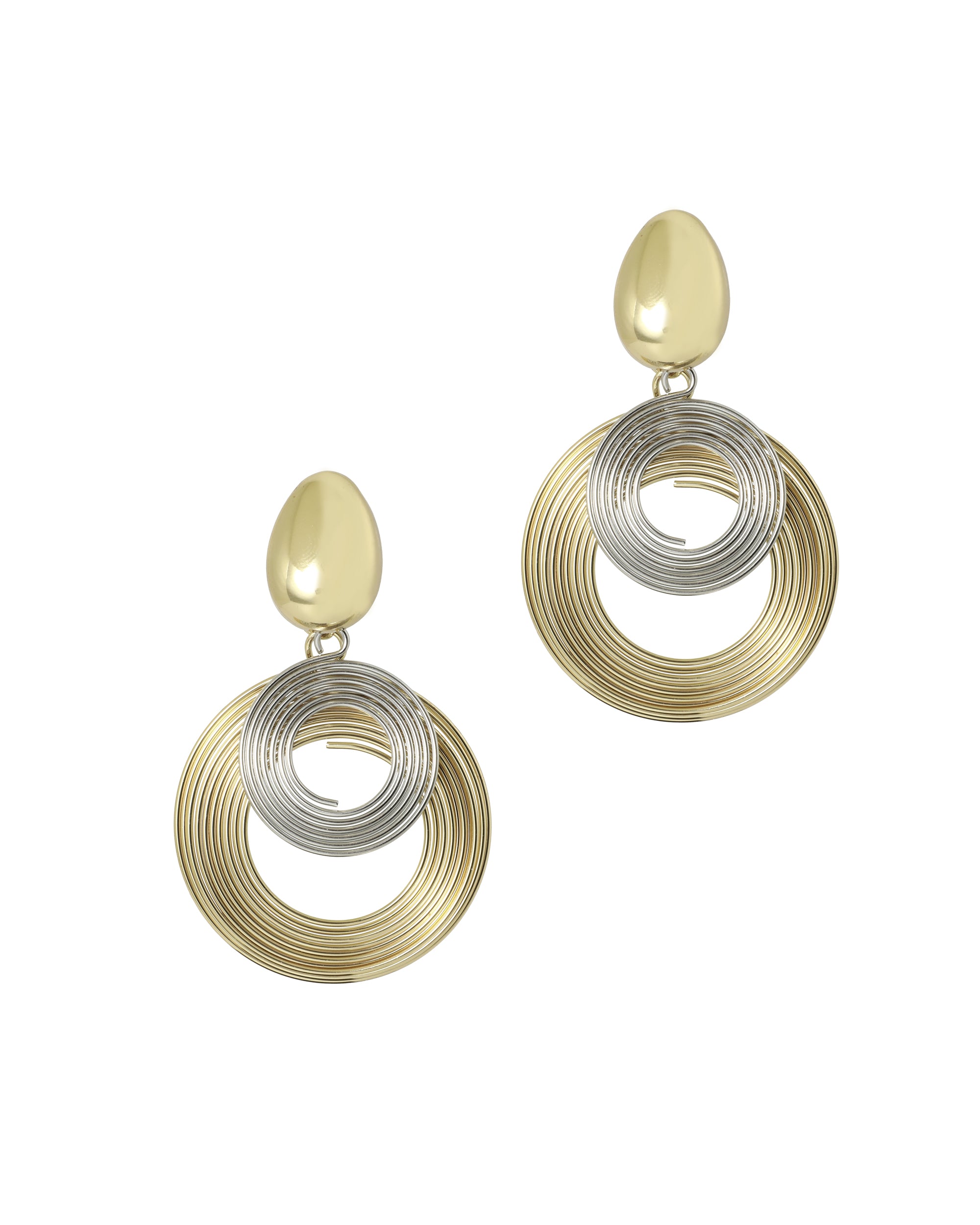 BOUCLES D'OREILLES EN ACIER DORE AVEC MULTI CERCLES BICOLORE