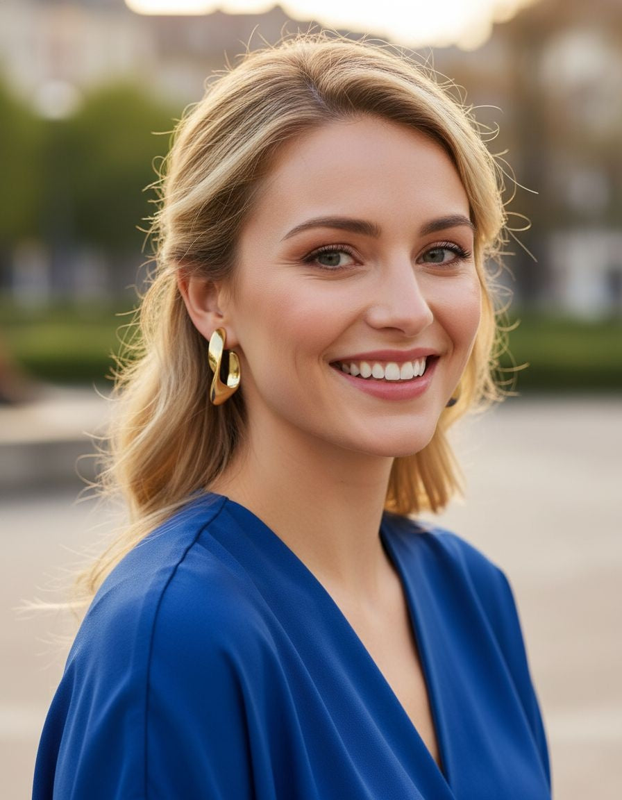 CREOLES EN ACIER DORE SCULPTURALE