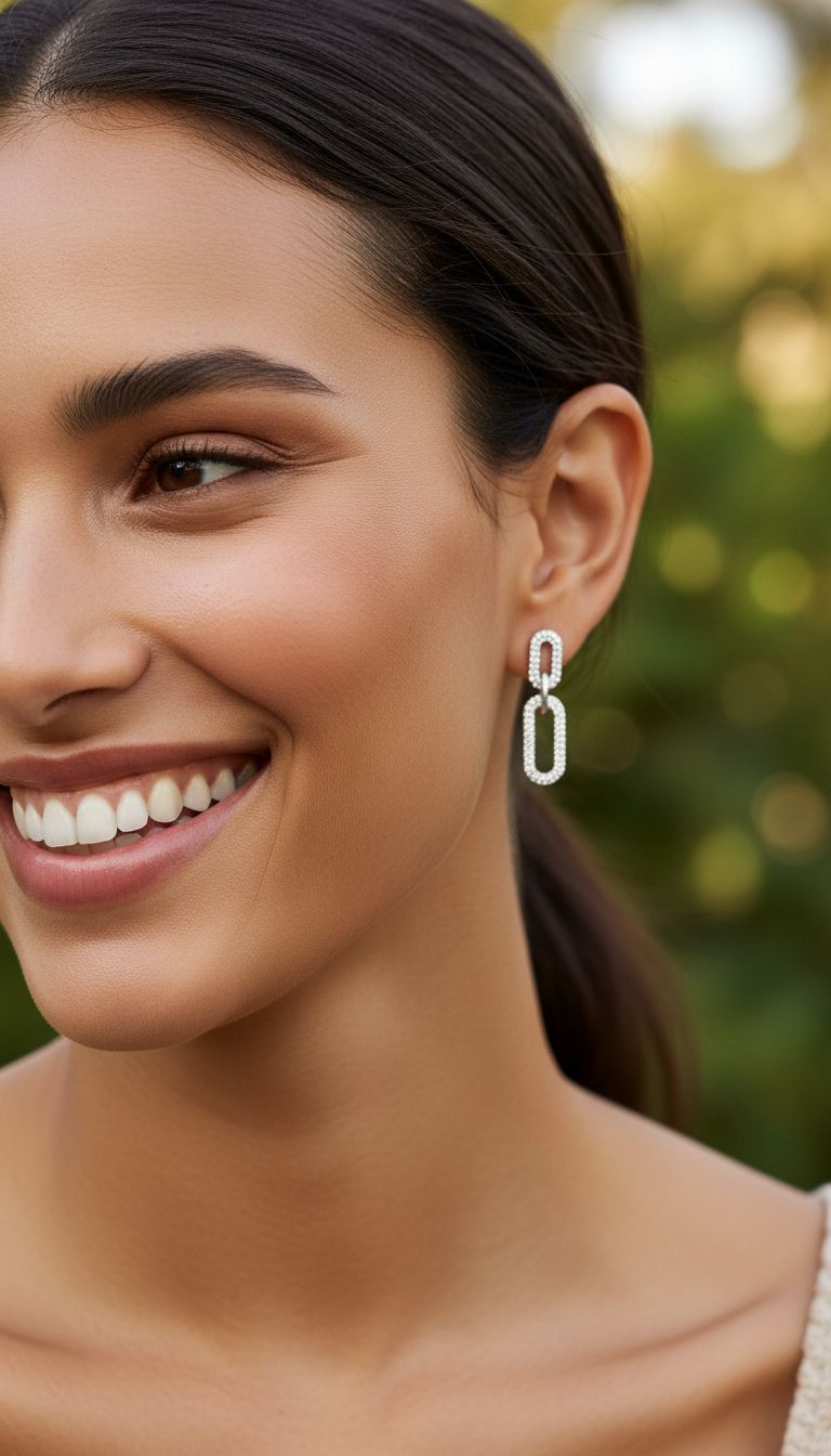 DUBBELE AFGERONDE RECHTHOEKIGE STALEN OORBELLEN MET STRASS