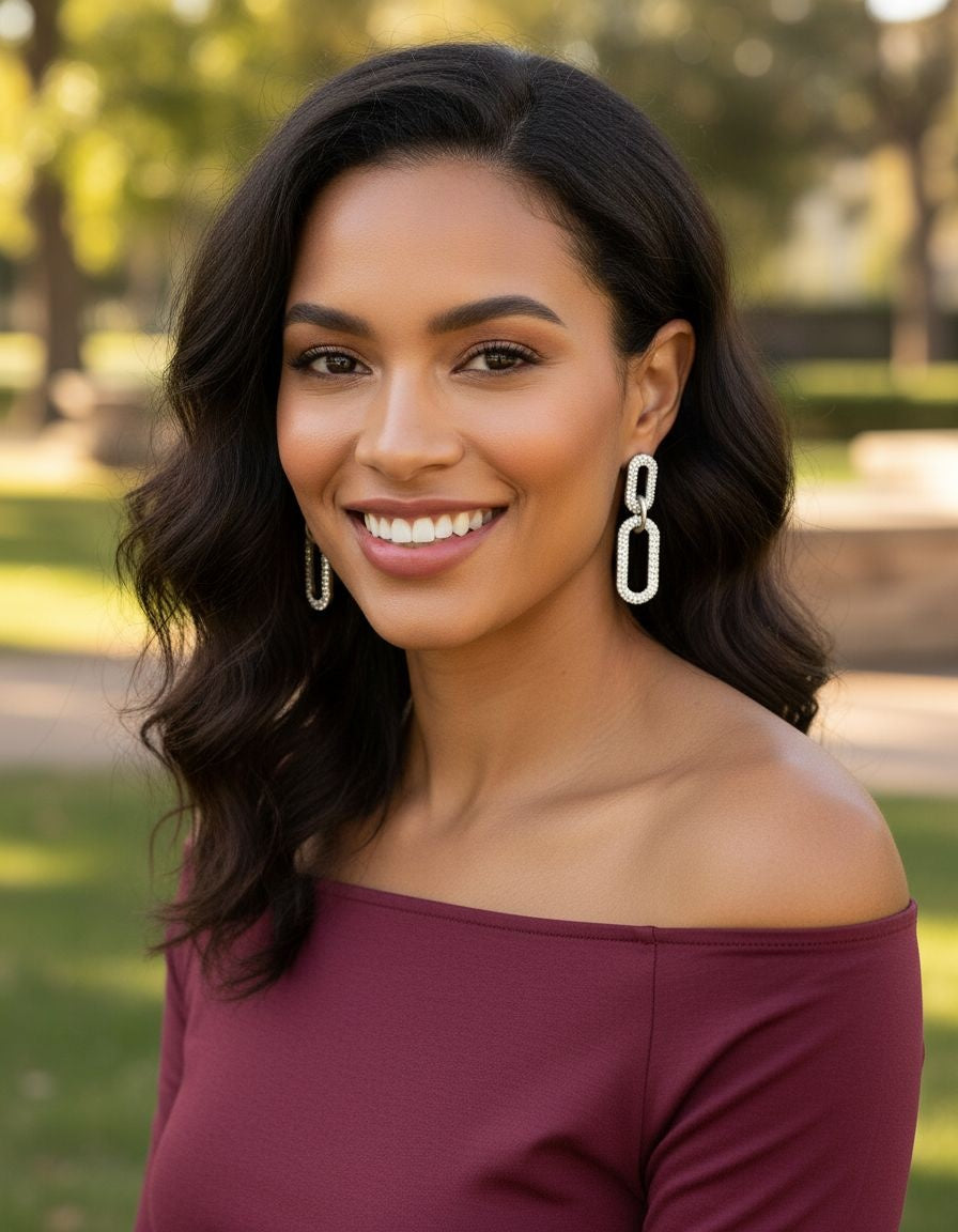 BOUCLES D'OREILLES EN ACIER DOUBLE RECTANGLES ARRONDIS AVEC STRASS