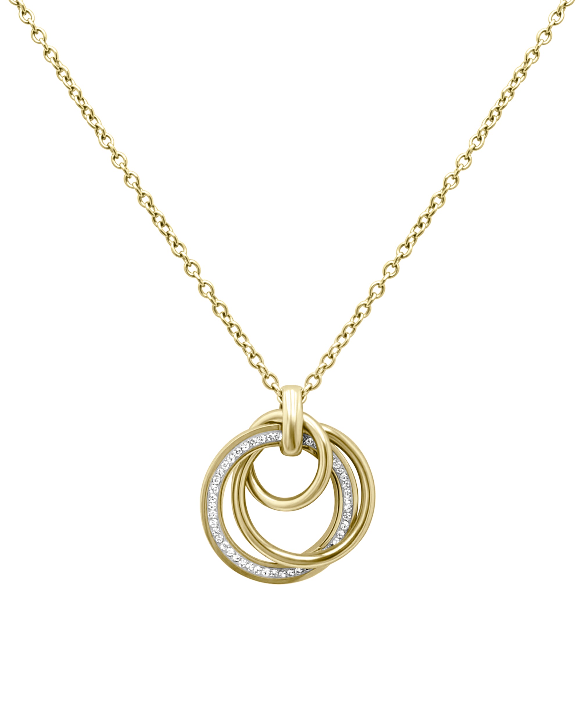 GOLD-PLATED STEEL NECKLACE WITH 3 RINGS AND RHINESTONES