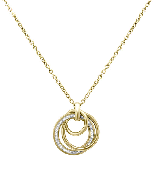 Vergulde stalen ketting met 3 ringen en strass