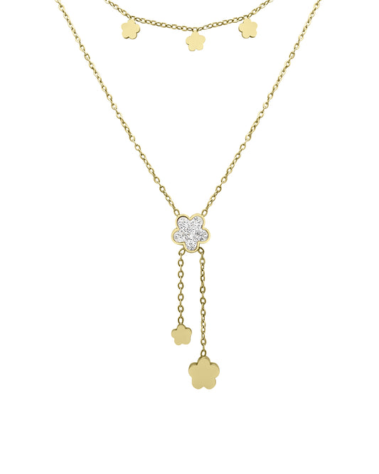 Dubbele vergulde stalen ketting met bloemen