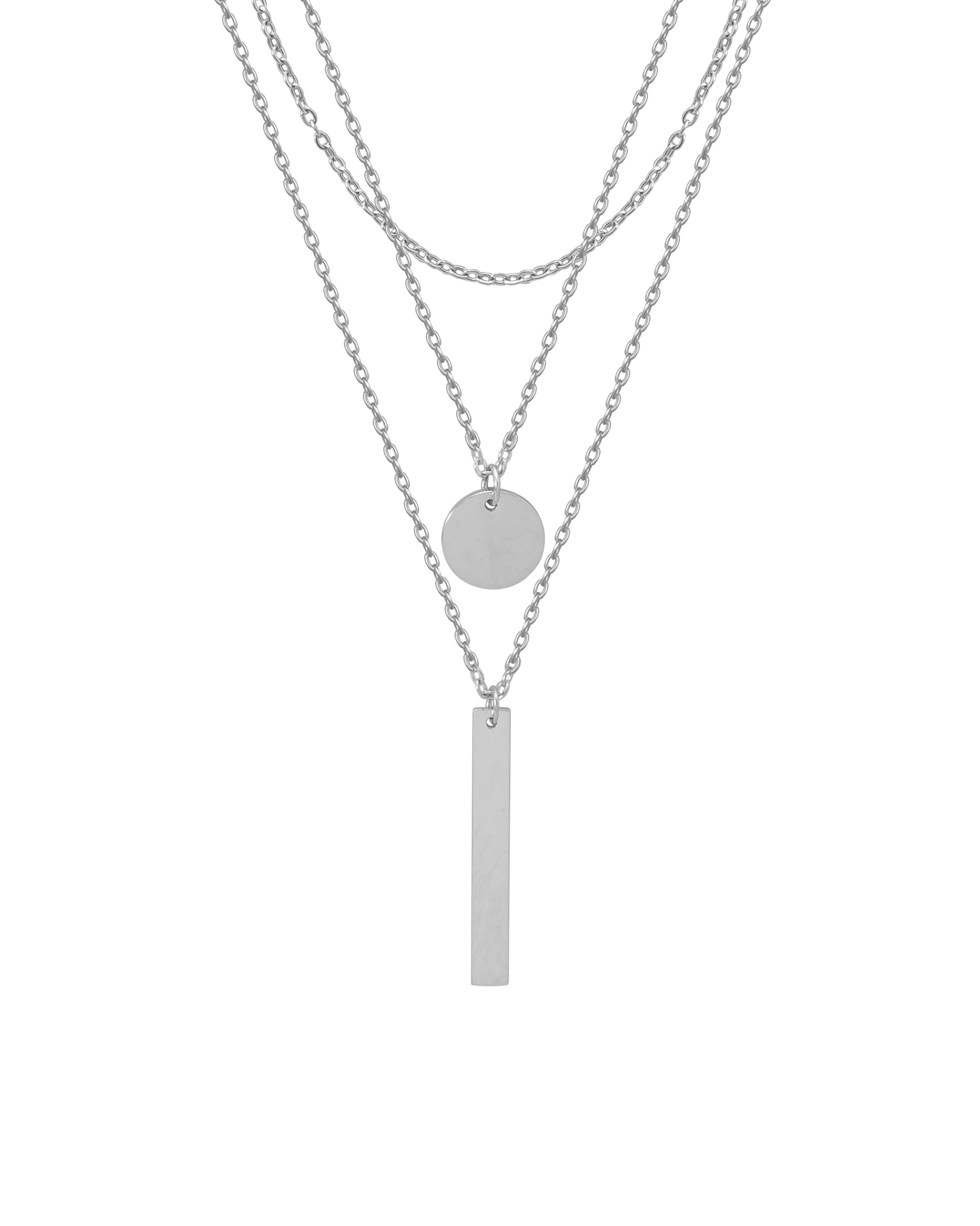 DRIEVOUDIGE STALEN SCHAKELKETTING MET BALLON EN RECHTHOEKIGE HANGER