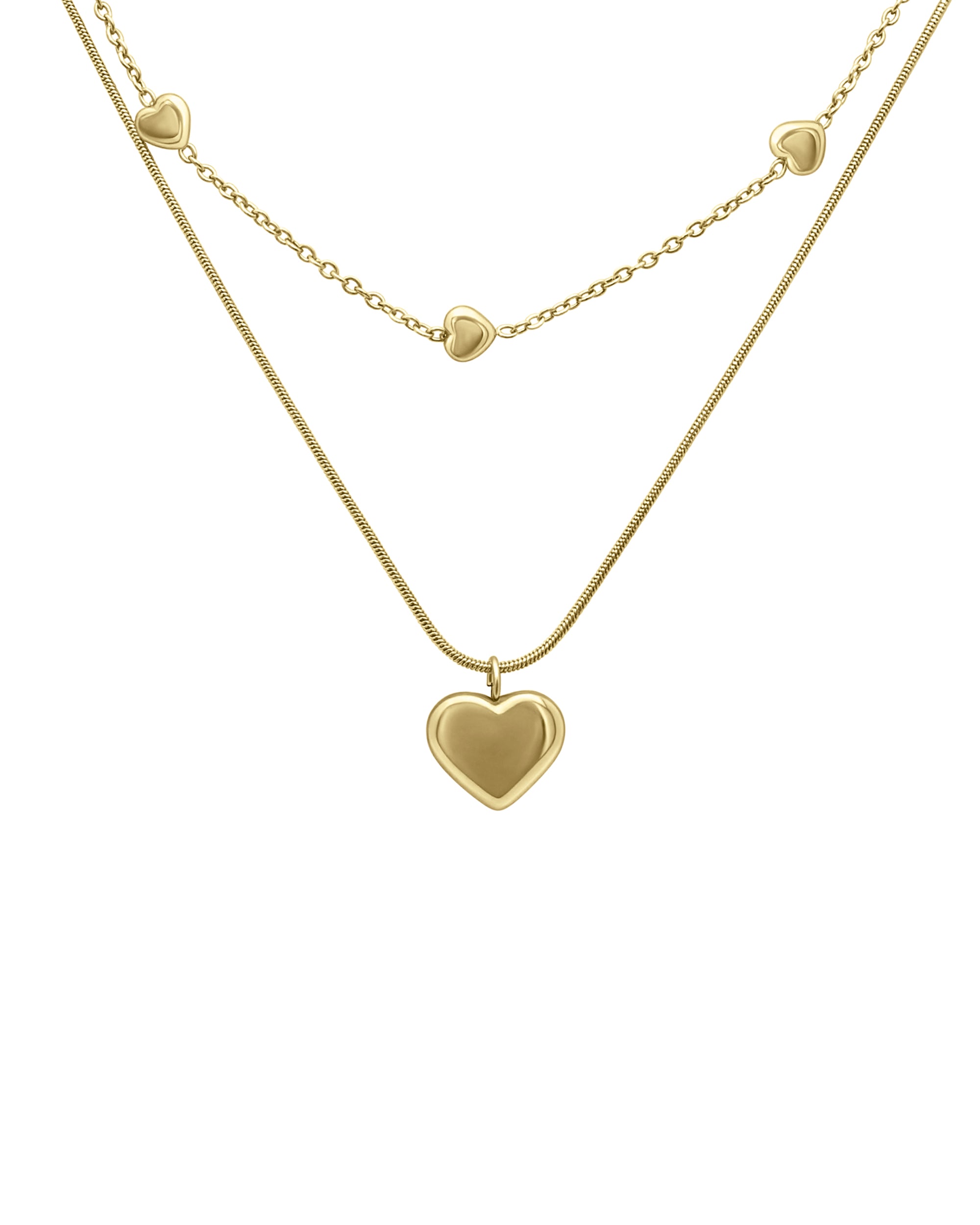 DOUBLE MESH GOLD-PLATED STEEL NECKLACE WITH HEARTS