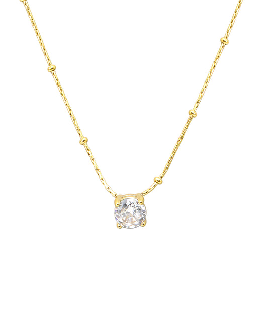 Collier en acier doré maille paloma avec solitaire