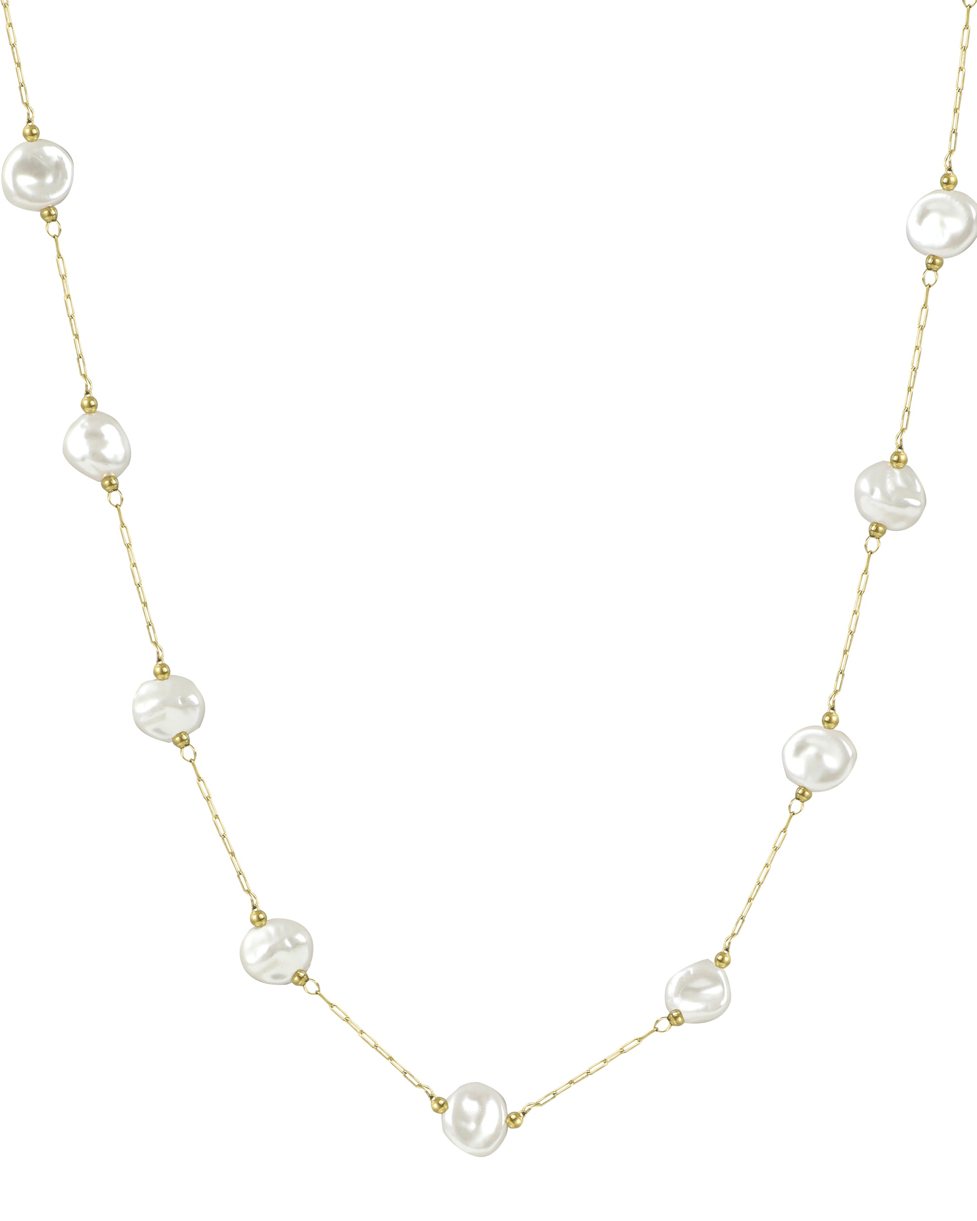 COLLIER EN ACIER DORE AVEC PERLE BAROQUE