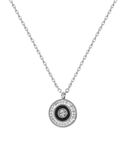 Collier en acier rond avec émail noir et strass