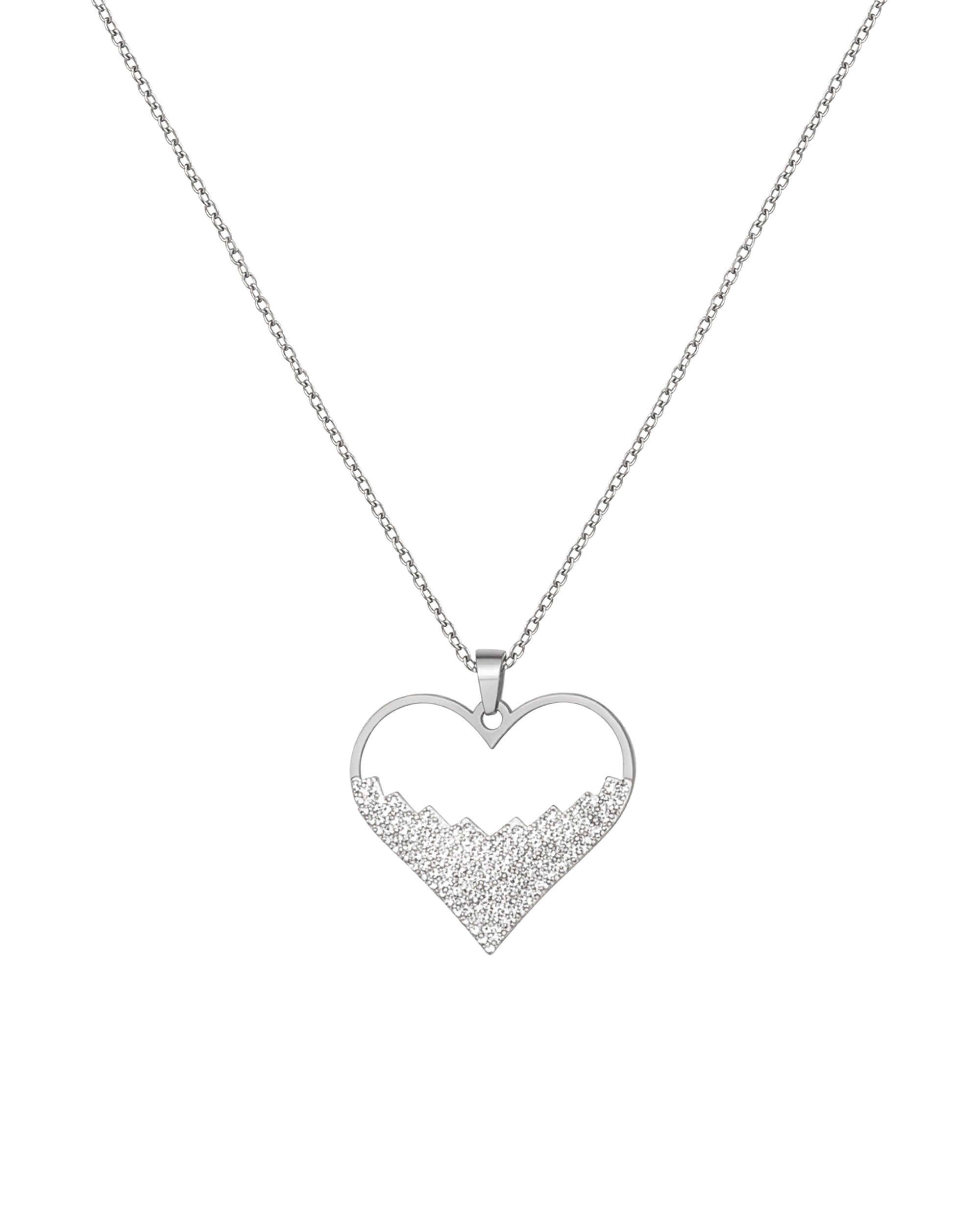 STALEN KETTING MET HART HANGER EN STRASS