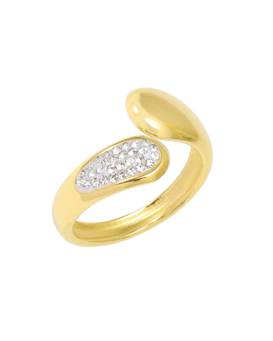 Bague ajustable en acier doré ovale avec strass