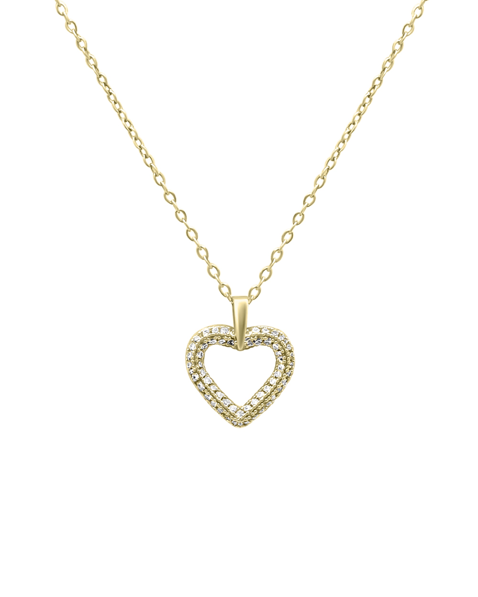 COLLIER EN ACIER DORE PENDENTIF COEUR AVEC STRASS