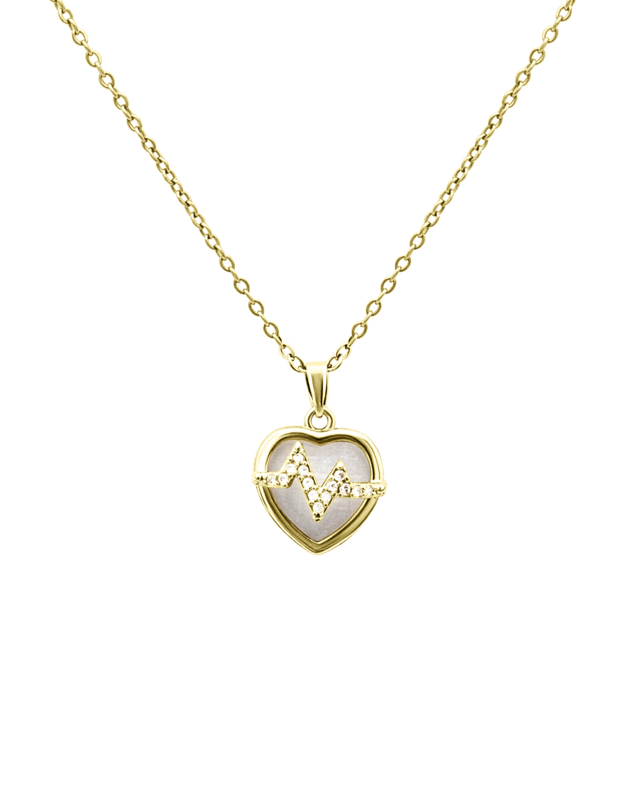 VERGULDE STALEN KETTING MET STRASSEN HART EN BLIKSEM HANGER