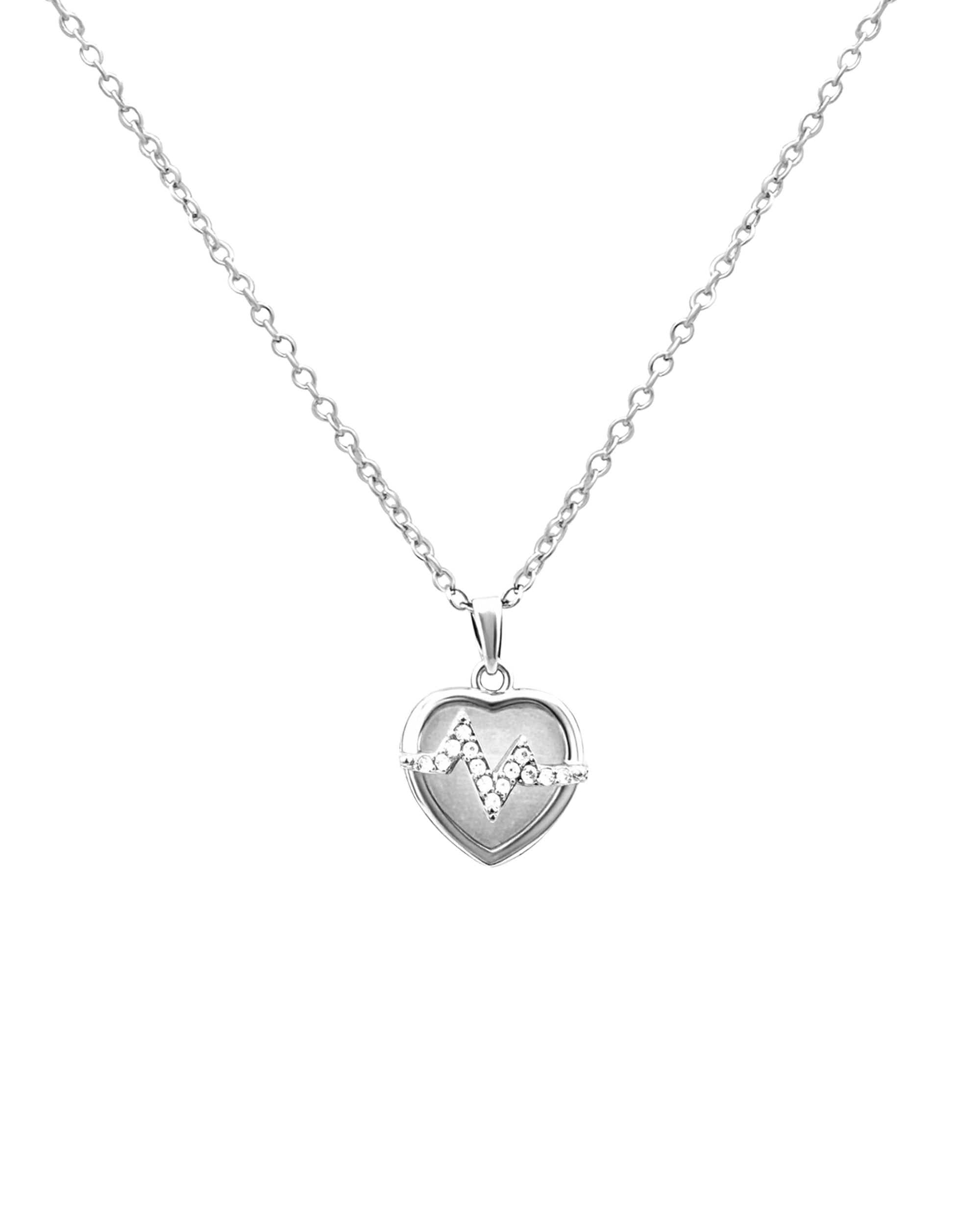 STALEN KETTING MET HART EN BLIKSEM STRASS HANGER