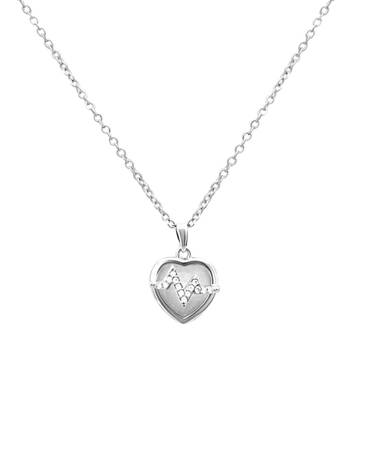 Collier en acier pendentif coeur et éclair strass
