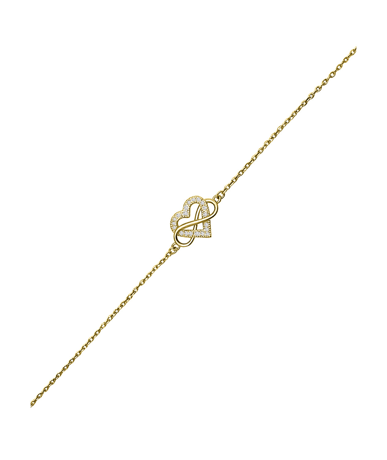 BRACELET EN ARGENT DORE INFINI ET COEUR EN ZIRCONIUM