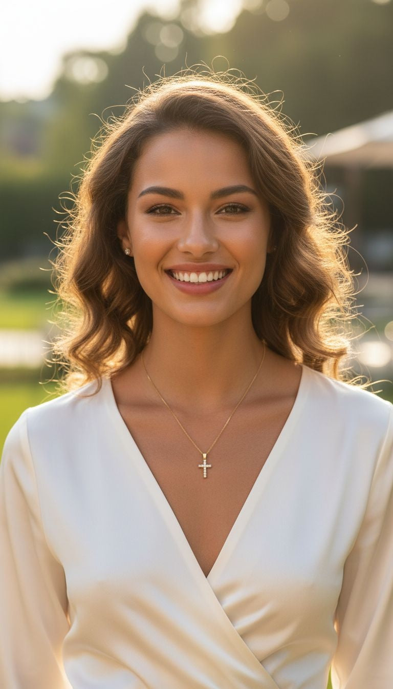 VERGULDE ZILVEREN KETTING MET KRUISHANGER EN ZIRKONIUM