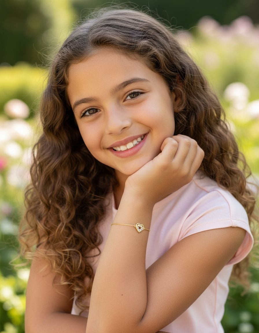 BRACELET ENFANT EN ARGENT DORE COEUR AVEC ZIRCONIUM