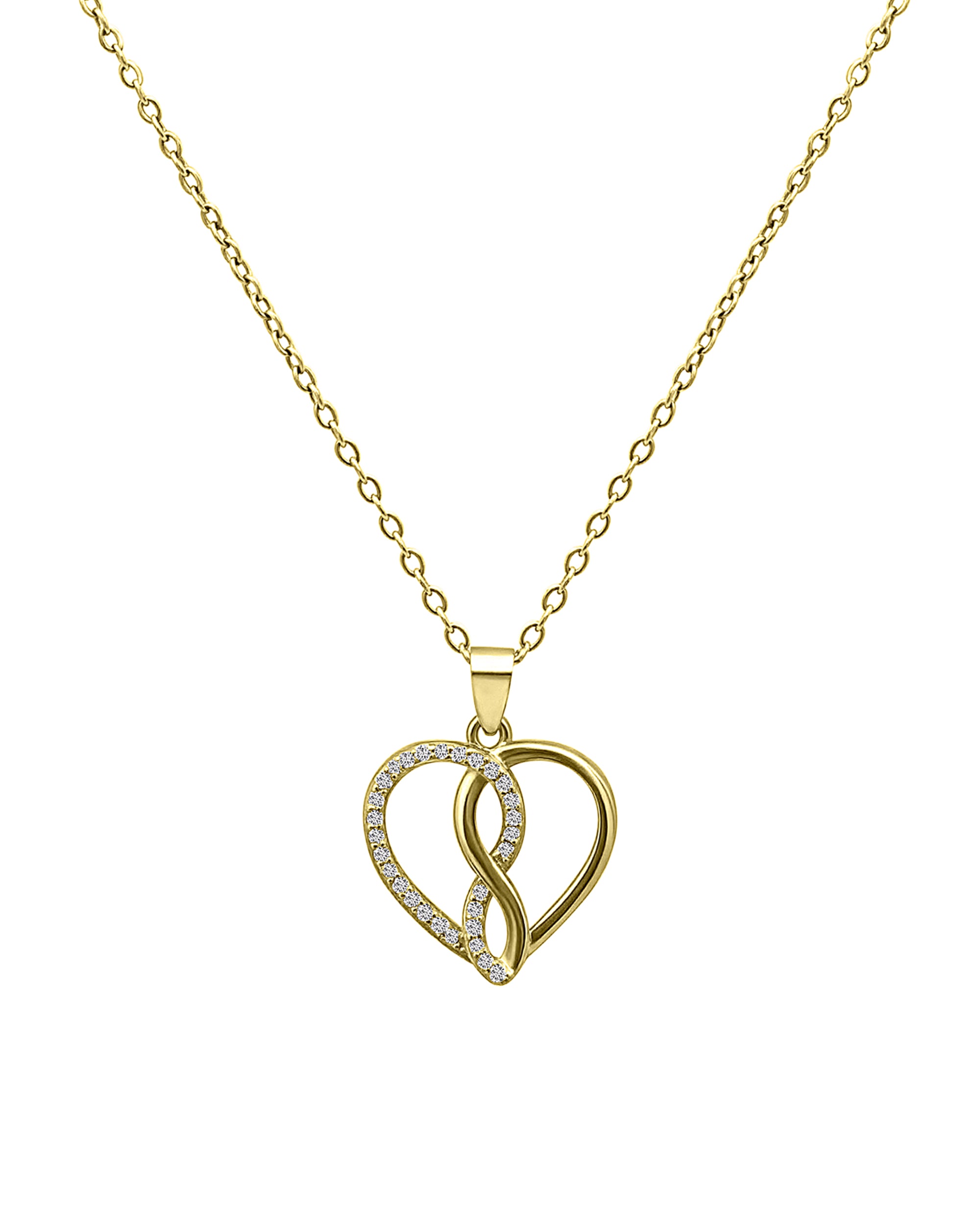 COLLIER EN ARGENT DORE AVEC CŒURS ENLACES ET ZIRCONIUM