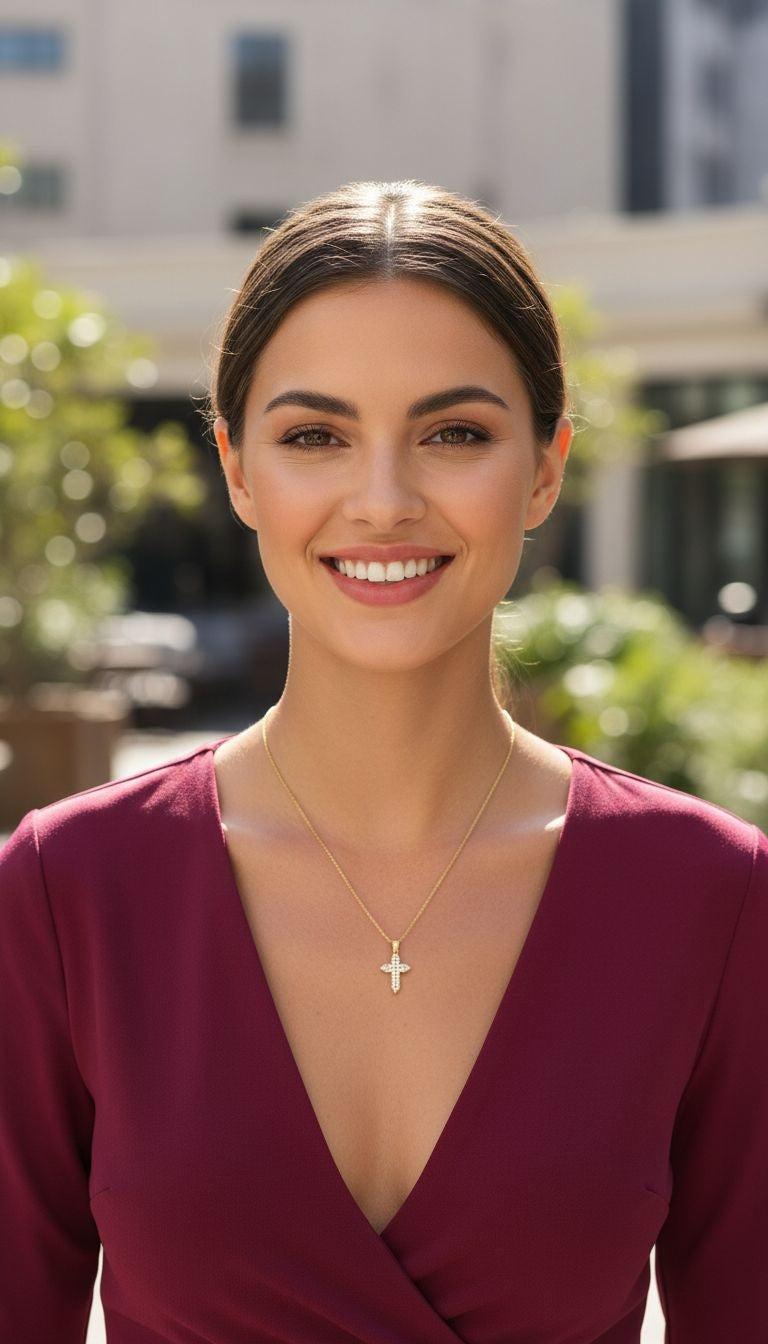 VERGULDE ZILVEREN KETTING MET ZIRKONIUM KRUIS HANGER