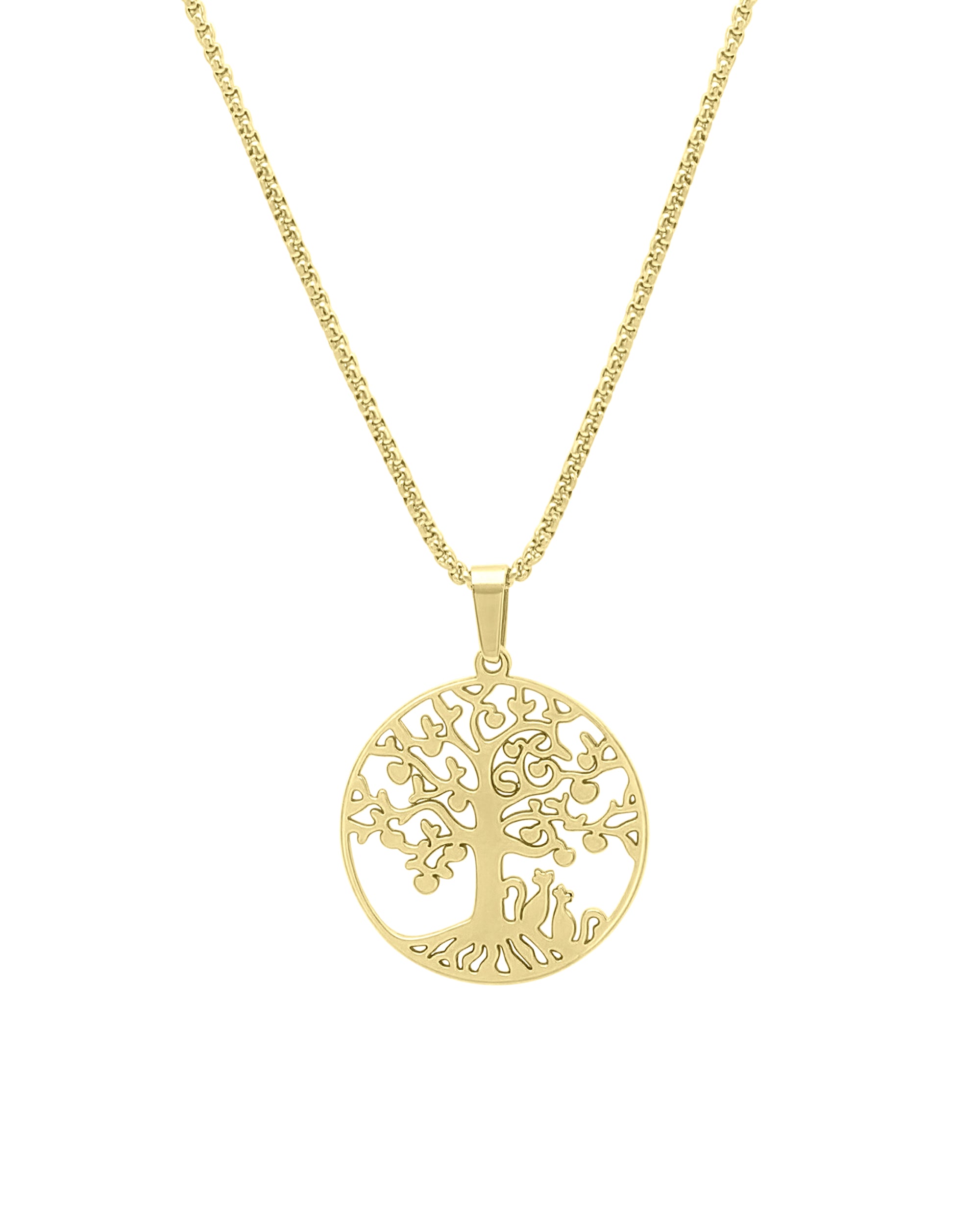 VERGULDE STALEN KETTING MET LEVENSBOOM-HANGER