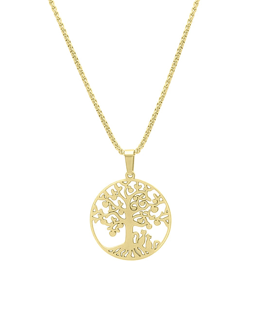 Vergulde stalen ketting met levensboom-hanger