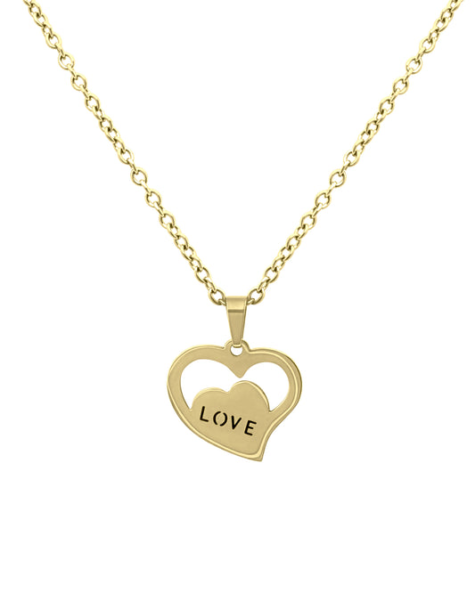 Collier en acier pendentif coeur avec love