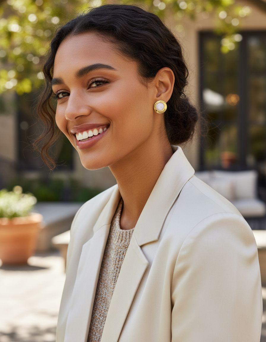 BOUCLES D'OREILLES EN ACIER DORE ET PASTILLE NACRE