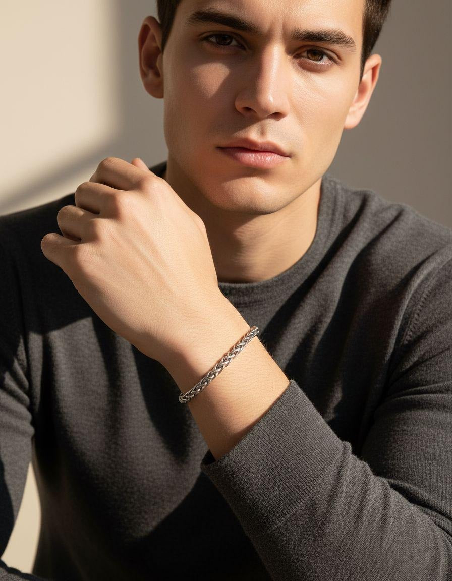 BRACELET EN ACIER MAILLE PALMIER