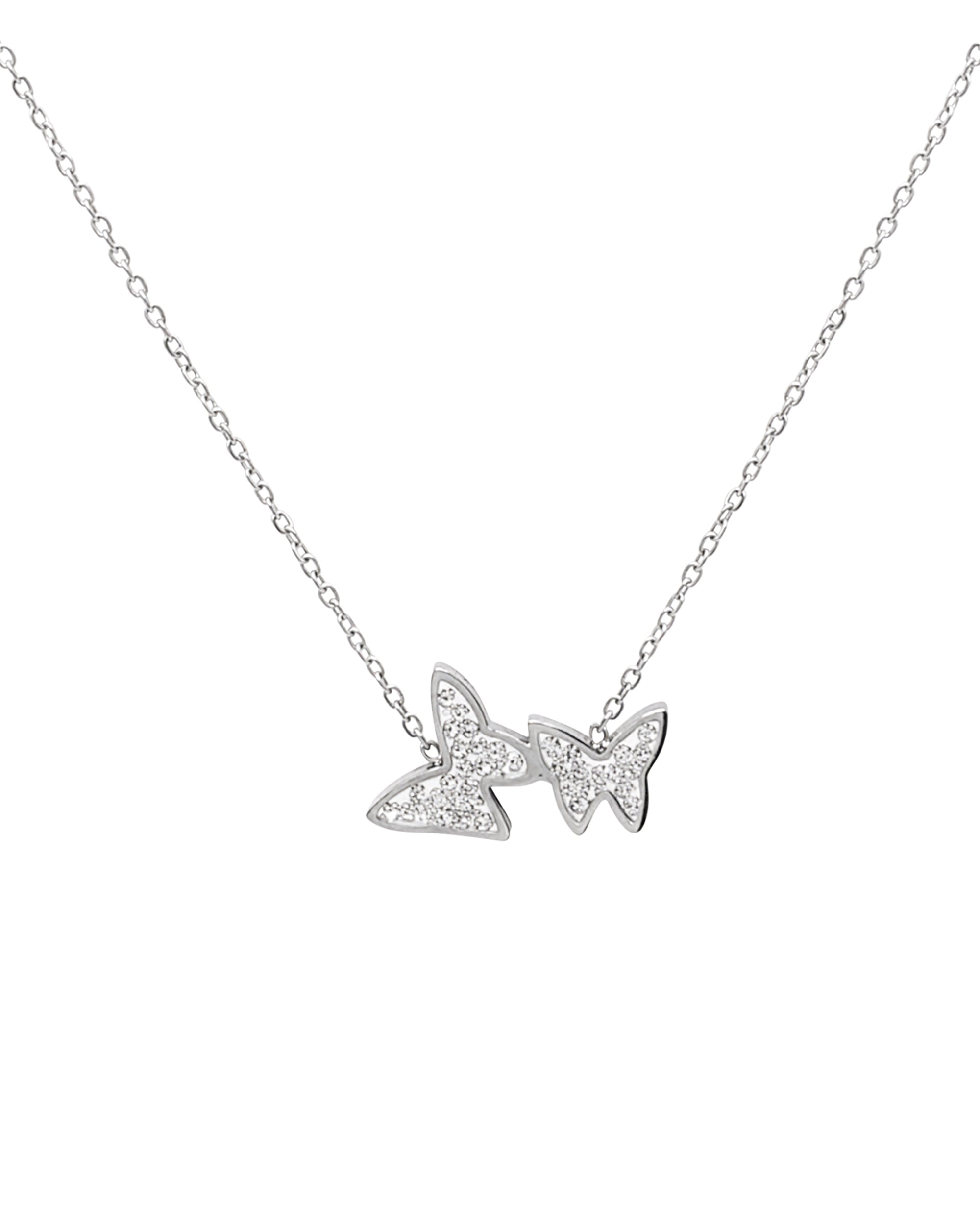 STEEL NECKLACE WITH BUTTERFLIES AND RHINESTONES