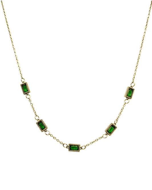 Collier en acier doré avec pierres émeraude