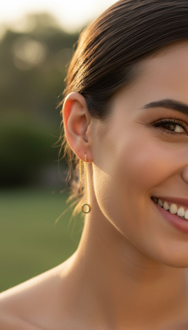 BOUCLES D'OREILLES EN ACIER DORE CHAINE ET CERCLE