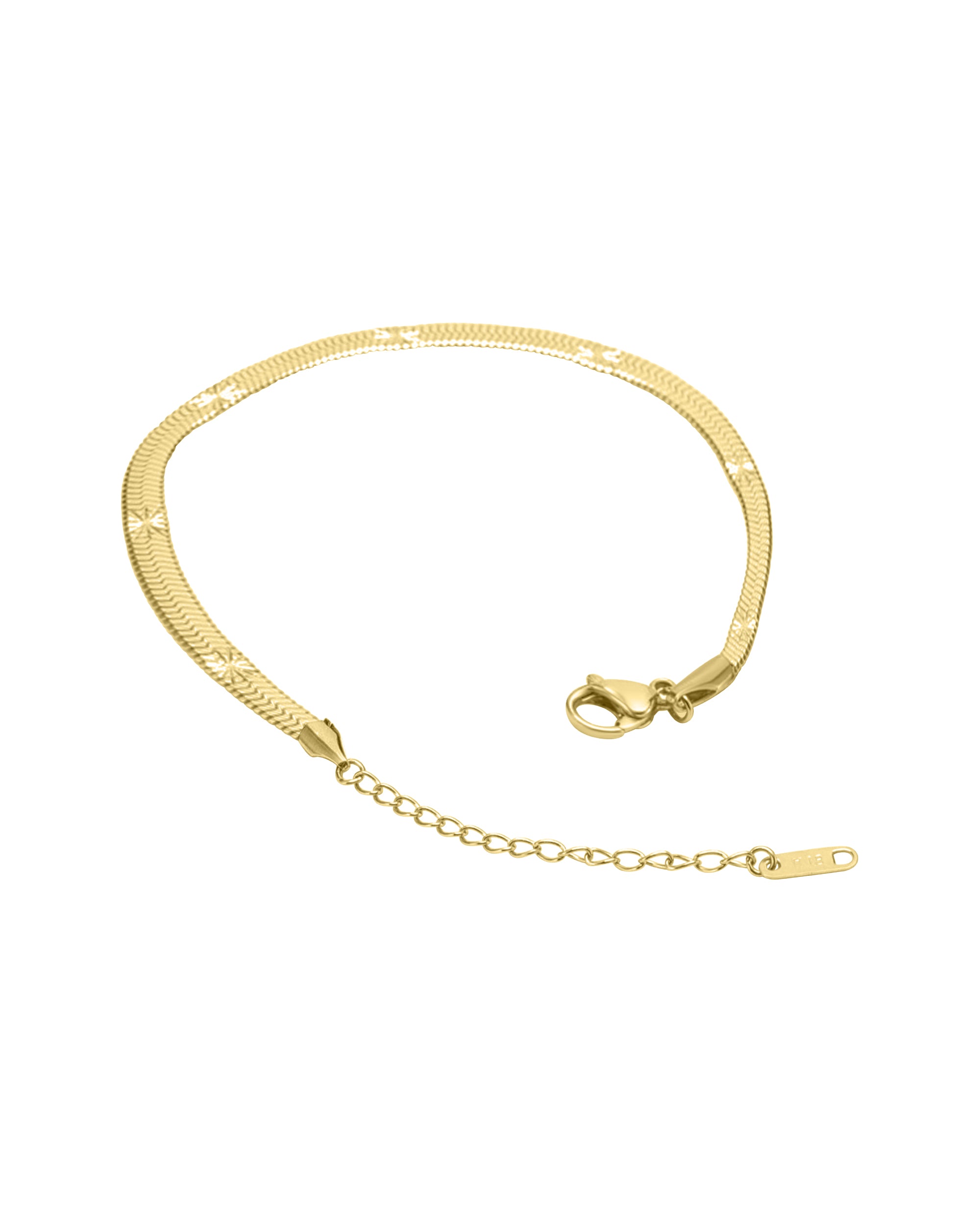 BRACELET EN ACIER DORE MAILLE PLATE ET MOTIF FLEUR