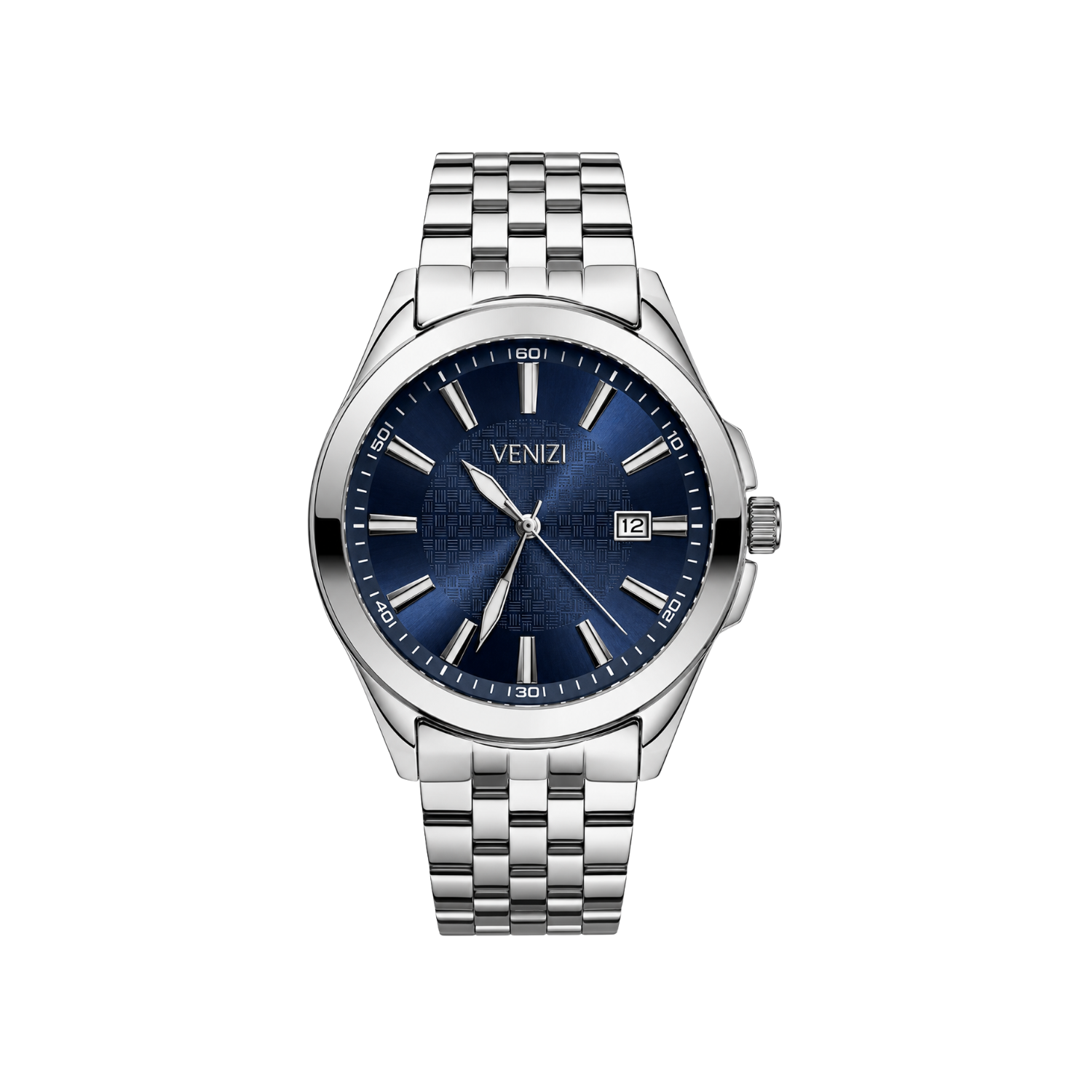 Zilveren Venizi horloge met middernachtblauwe wijzerplaat