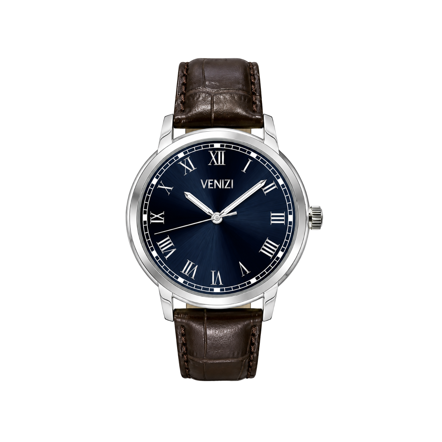 Zilveren Venizi horloge met nachtblauwe wijzerplaat