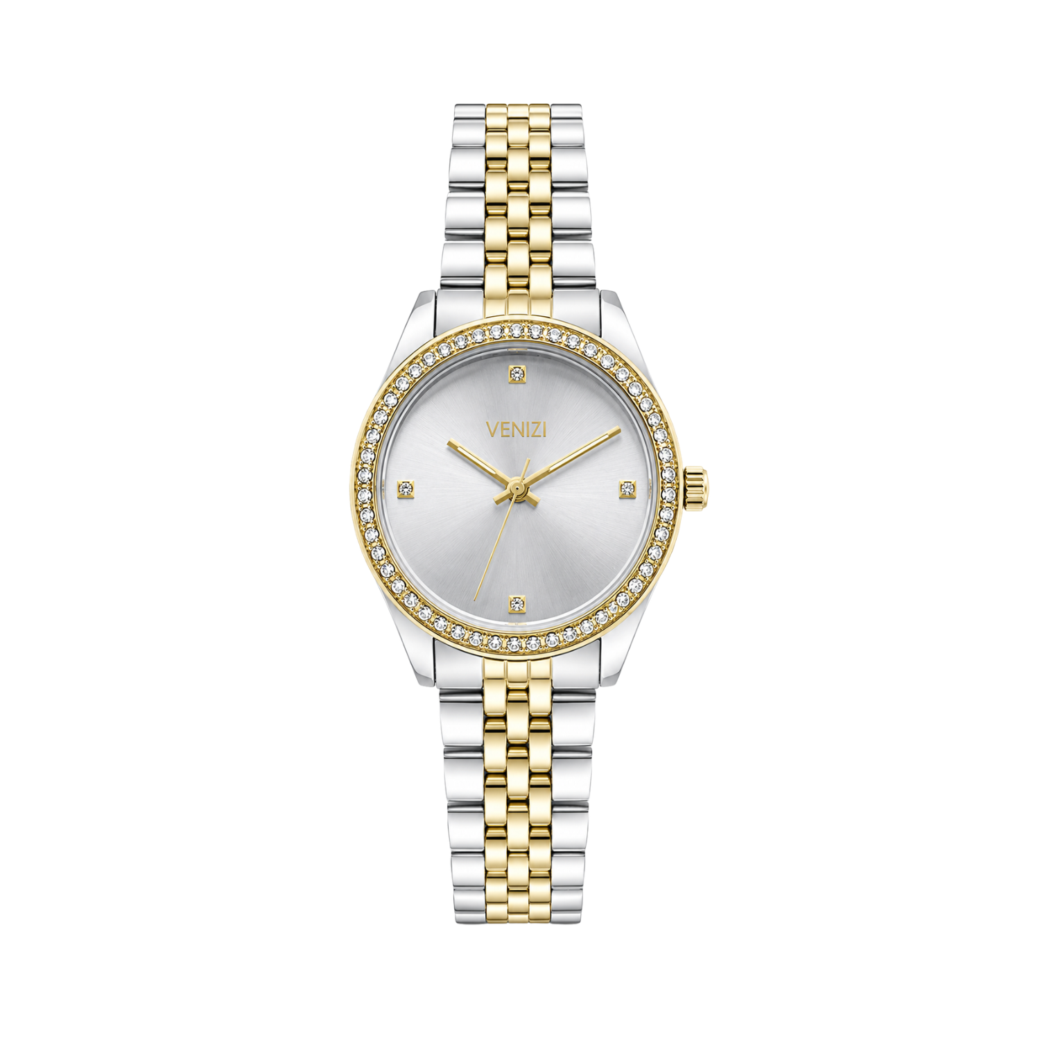 Venizi tweekleurig horloge met strass-steentjes en grijze wijzerplaat