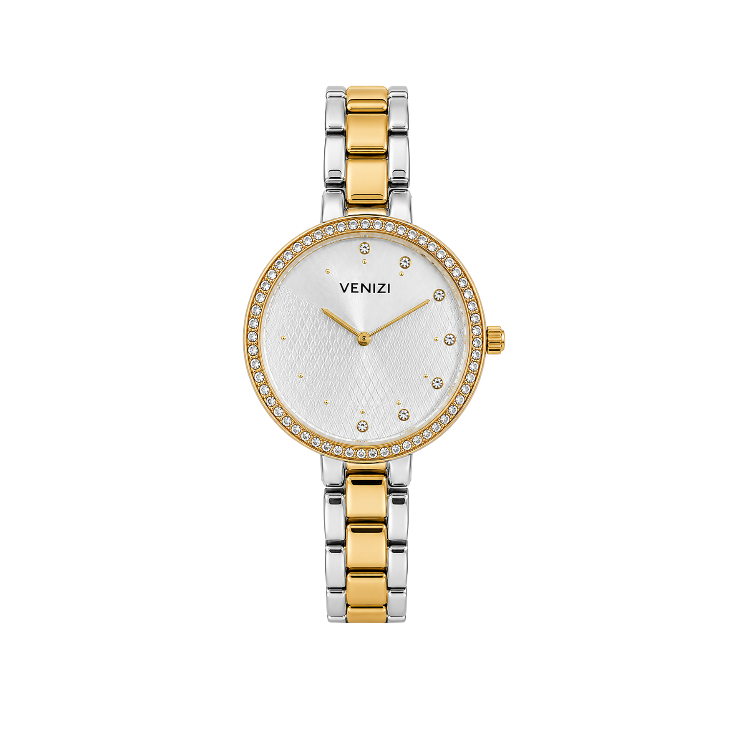 Venizi two-tone watch with silver and gold dial and rhinestones